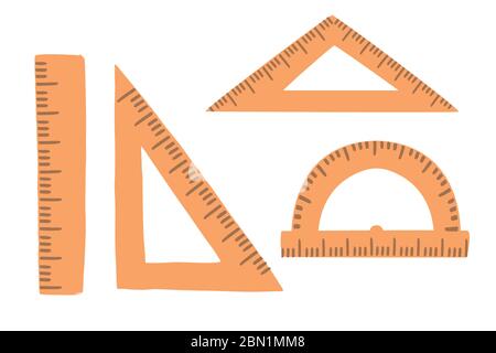 Satz von orange Lineal Geometrie Vektor für Mathematik flache Vektor-Illustration isoliert auf weißem Hintergrund Stock Vektor