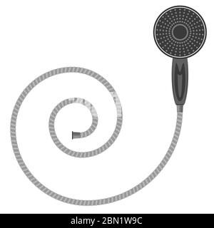 Bad Duschkopf mit Spiralschlauch Symbol isoliert auf weißem Hintergrund. Badezimmer. Flaches Design Stockfoto