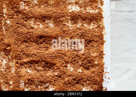 Köstliche Tiramisu Kuchen. Traditionelles italienisches Dessert, Blick von oben Stockfoto