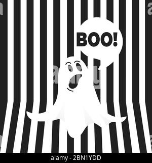 Boo Geist halloween Nachricht Konzept. Fliegende halloween lustig gruselige Geist Charakter sagen BOO mit Text Raum in der Sprechblase Vektor-Illustration ist Stock Vektor