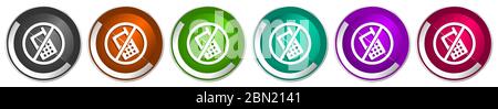Kein Telefon-Symbol gesetzt, Silber metallic Chrom Grenze Vektor Web-Buttons in 6 Farben Optionen für webdesign Stock Vektor