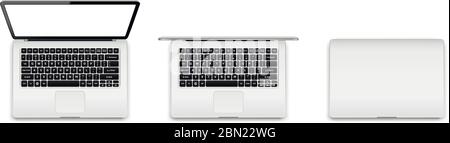 Moderner Laptop vollständig geöffnet, teilweise geöffnet und geschlossen Bildschirm Stock Vektor