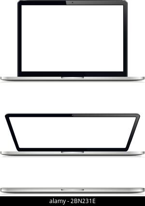 Laptop vollständig geöffnet, teilweise geöffnet und geschlossen Bildschirm Stock Vektor