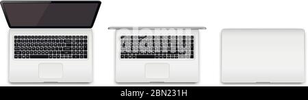 Moderner Laptop vollständig geöffnet, teilweise geöffnet und geschlossen Stock Vektor