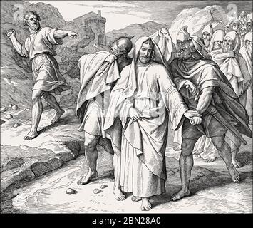 Shimei flucht David, Altes Testament, von Julius Schnorr von Carolsfeld Stockfoto