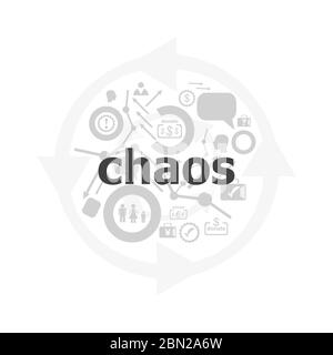 Text Chaos auf digitalem Hintergrund. Sozialkonzept . Symbol und Schaltfläche festgelegt Stockfoto