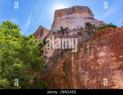 Schönes Morgenlicht mit der Sonne hinter einer beliebten Felsformation in Providence Canyon Stockfoto