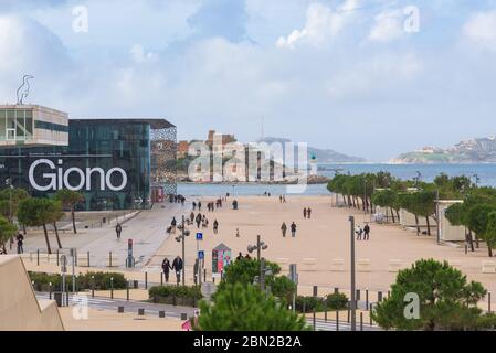 Marseille, Frankreich. November 2019. Blick auf das MuCEM, Museum der Zivilisationen Europas und des Mittelmeers während einer Giono-Ausstellung. Stockfoto