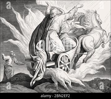 Prophet Elijah reitet auf einem flammenden Wagen über den Himmel, Altes Testament, von Julius Schnorr von Carolsfeld Stockfoto