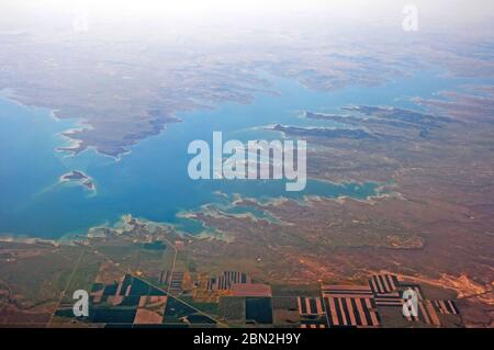 Fort Peck Lake, Montana USA, Luftansicht Stockfoto