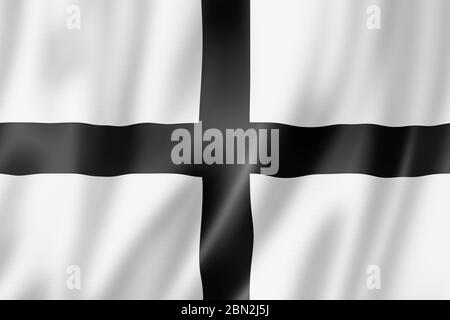 Flagge der Region Bretagne, Frankreich winkende Bannersammlung. 3D-Darstellung Stockfoto