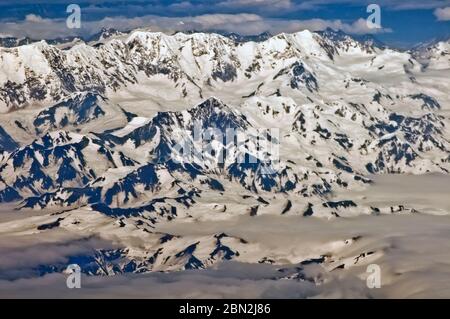 Luftaufnahme der Wrangell Berge, Alaska Stockfoto