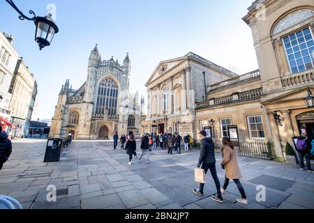 Abbey Church Yard, Bath, Großbritannien Stockfoto