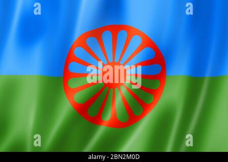 Roma Volk ethnische Flagge. 3D-Darstellung Stockfoto