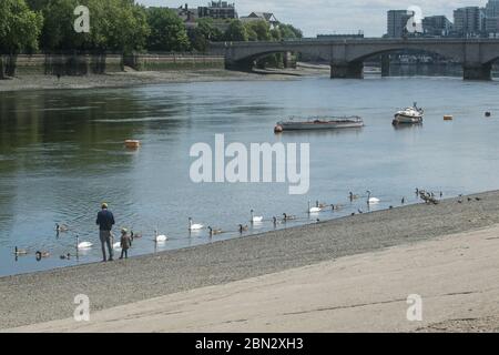 Putney London, Großbritannien. 12 Mai 2020. Sperrung Des Coronavirus. Menschen genießen das warme Wetter auf Putney Damm South West London, wie die Regierung eingestellt ist, um das Gesetz über die Sperrung auf (Mittwoch, 13. Mai 2020) zu entspannen, damit die Öffentlichkeit mehr Zeit im Freien verbringen und genießen Sie die Picknicks, Sonnenbaden, während die folgenden sozialen Distanzierungsrichtlinien. Kredit: amer Ghazzal/Alamy Live News Stockfoto