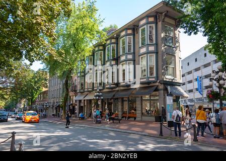 VANCOUVER, KANADA - 3. August: Wasserstraße von Gastown, dem ältesten Stadtteil der Stadt, am 3. August 2019 in Vancouver BC Stockfoto