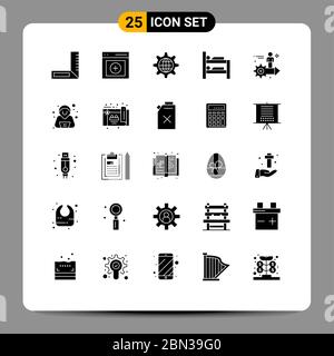 25 Benutzeroberfläche Solid Glyph Pack von modernen Zeichen und Symbole des Pfeils, Einstellung, Kugel, Zimmer, Bett editierbar Vektor Design-Elemente Stock Vektor