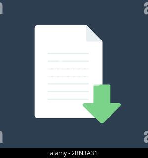 Symbol „Vektordokument Herunterladen“. Icon Download Dokument, PDF Datei hochladen, Datenblatt abrufen, Vektorpfeil. Stock Vektor