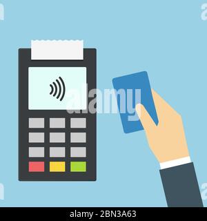 Kontaktloses Wireless-Pay-Logo. Kreditkarte, Debitkarte Touch, nfc-Zahlung Vektor-Konzept Abbildung. Online-Transaktion Stock Vektor