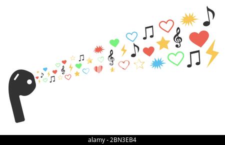 AirPods Symbol isoliert auf weißem Hintergrund mit Social Media Icons Splash Concept Illustration gemacht. Stock Vektor