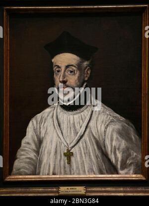 El Greco. Porträt von Diego de Covarrubias y Leiva. um 1602-1605. Öl auf Leinwand. Ausgestellt im Le Grand Palais, Paris, Frankreich. Stockfoto