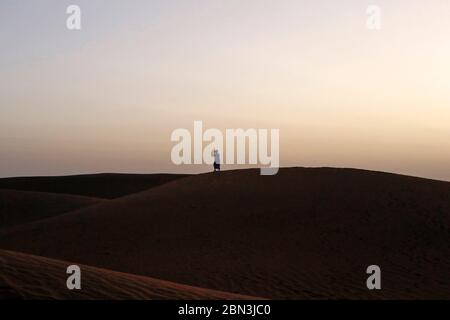 Einbeinige Figur in der Sahara desrt, Marokko. Stockfoto