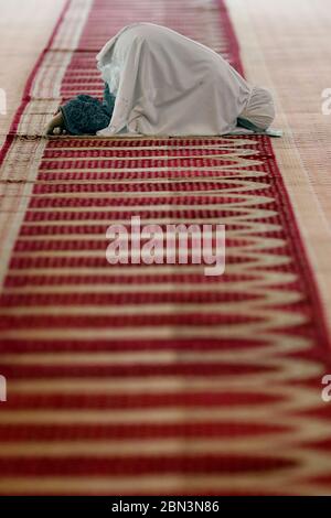 Die Nationale Moschee oder Masjid Negara. Gebetshalle. Muslimische Frau betet. Kuala Lumpur. Malaysia. Stockfoto