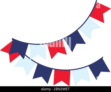 bastille Day Concept, dekorative Wimpel mit frankreich Flagge Design auf weißem Hintergrund, flacher Stil, Vektor-Illustration Stock Vektor