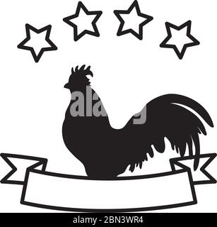 bastille Day Konzept, gallischen Hahn mit dekorativen Band und Sternen auf weißem Hintergrund, Linienstil, Vektor-Illustration Stock Vektor