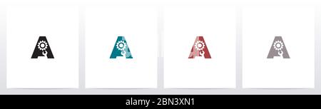 Schraubenschlüssel und Zahnräder auf Buchstaben Logo Design A Stock Vektor