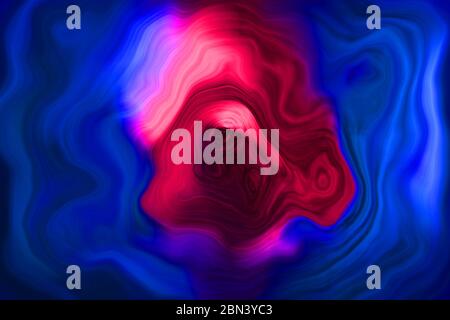 Abstrakter fluidiger Hintergrund mit einer Farbmischung aus Blau, Violett, Rosa und Rot. Stockfoto