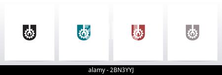 Schraubenschlüssel und Zahnräder auf Buchstaben Logo Design U Stock Vektor