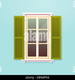 Haus Fenster mit Fensterläden Vintage Gebäude Fassade Vektor-Illustration Stock Vektor