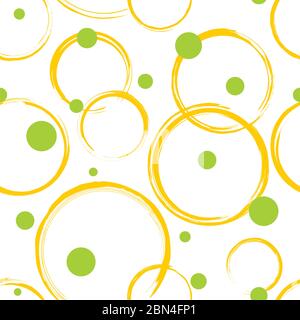 Nahtloses Muster. Abstrakte gelbe und grüne Kreise auf weißem Hintergrund. Nahtlose Textur im Vektor-EPS8-Format, einschließlich Musterfeld. Stock Vektor