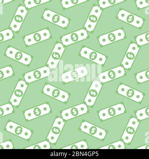 Dollar Banknote nahtloses Muster. Hintergrund mit sich wiederholenden US-Währungszeichen auf grün einwickeln. American Bucks abstrakte Textur. Greenback-Stylize Stock Vektor