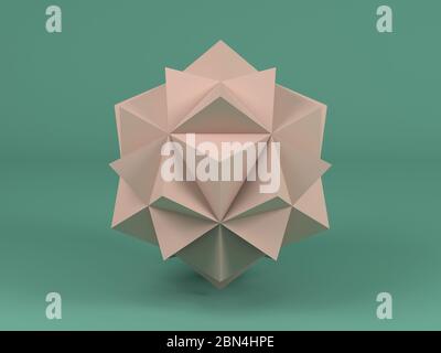Abstraktes geometrisches Objekt auf grünem Hintergrund, 3d-Rendering-Illustration Stockfoto