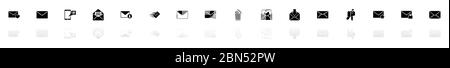 Mail Icons - Schwarz horizontale Illustration Symbol auf weißem Hintergrund mit einem Spiegel Schatten Reflexion. Flacher Vektor. Stock Vektor