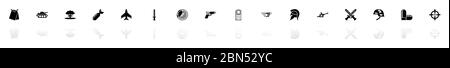 Krieg-Ikonen - Schwarzes horizontales Illustrationssymbol auf weißem Hintergrund mit einem Spiegel Shadow Reflection. Flacher Vektor. Stock Vektor