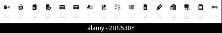 SIM Karten Icons - Schwarz horizontale Illustration Symbol auf weißem Hintergrund mit einem Spiegel Schatten Reflexion. Flacher Vektor. Stock Vektor