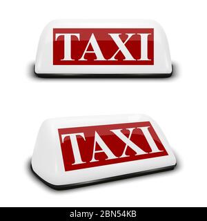 Vektor 3d realistische weiße Französisch Taxi-Zeichen mit roten Buchstaben Symbol Set Nahaufnahme isoliert auf weißem Hintergrund. Design-Vorlage für Taxi Service, Mockup Stock Vektor
