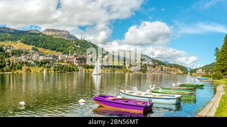 St. Moritz und Lake St. Moritz im Frühling, Oberengadin, Schweiz Stockfoto