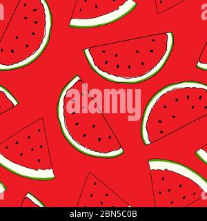 Wassermelone Illustration nahtloses Muster mit heller Farbe. Nützlich zum Einpacken von Papier und Dekorationen. Vektorhintergrund. Stock Vektor