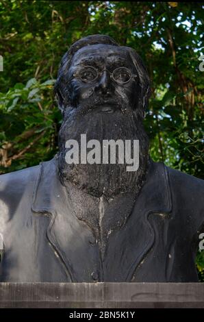 Statue des Naturforschers Alfred Wallace, Tangkoko Nationalpark, Sulawesi, Indonesien Stockfoto