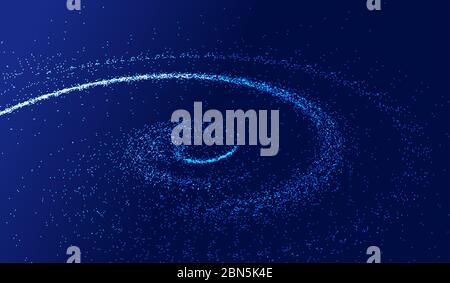 Glühende Partikel fließen Spirale, Internet-Technologie Big Data Hintergrund. Stockfoto