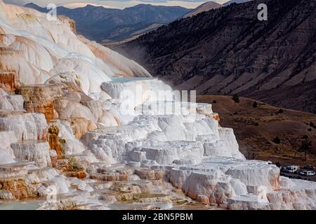 WY04269-00...WYOMING - farbenfrohe Canary Springs auf den oberen Terrassen von Mammoth Hot Springs im Yellowstone Nationalpark. Stockfoto