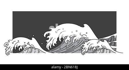 Große orientalische Welle Wasser einzeilige Stil Vektor-Illustration. Stock Vektor