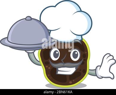 Maskottchen-Design von firmicutes Chef serviert Speisen auf Tablett Stock Vektor