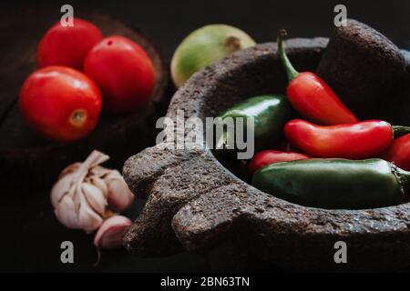 Chilies für eine mexikanische Sauce, würzige Speisen in mexiko Stockfoto