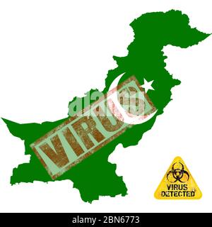 Pakistan Map Warnung für COVID-2019. SARS-NCoV-19. In vielen Bundesstaaten wurde ein Virus-Ausbruch entdeckt Stockfoto