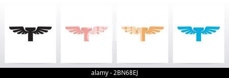Flügel auf Buchstabe Logo Design T Stock Vektor